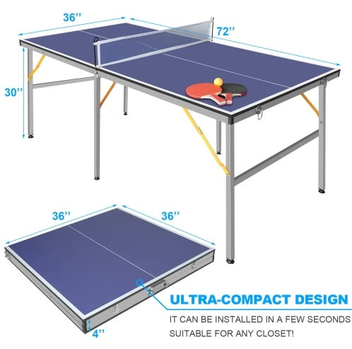 6ft Mid-Size Table Tennis Table Foldable