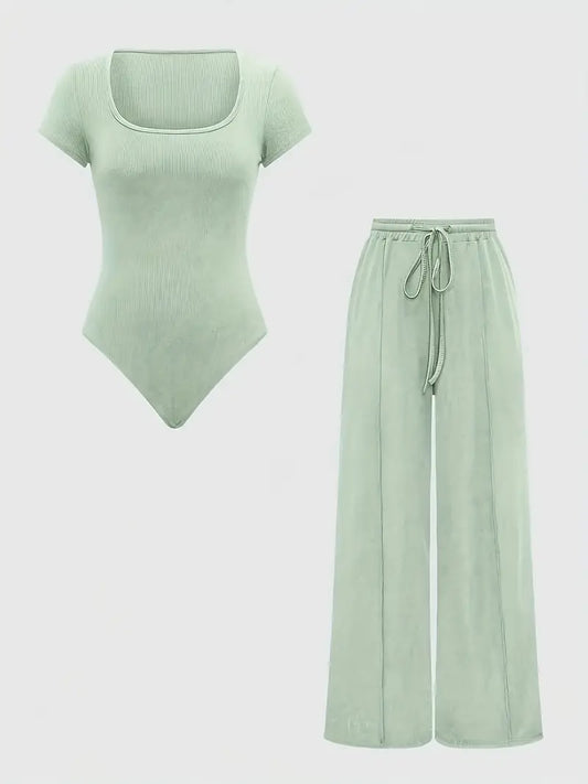 Jumpsuit & Wide-Leg Pants Two-Piece Set - Square Neck
