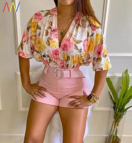 Women 2 Piece Set Spring V Neck