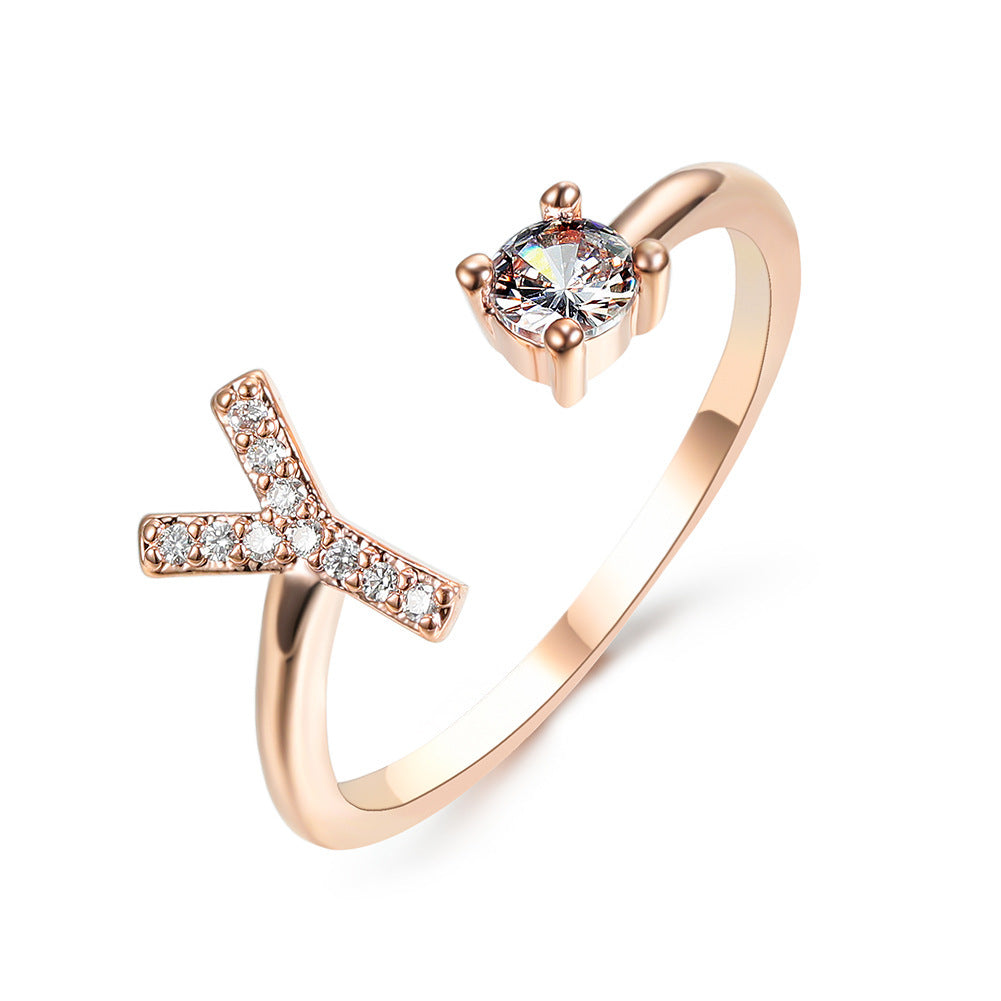Design Adjustable 26 Initial Letter Ring Fashion Jewelry
