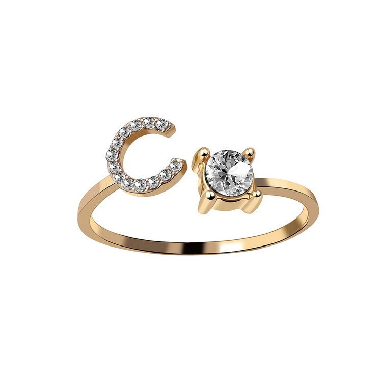 Design Adjustable 26 Initial Letter Ring Fashion Jewelry