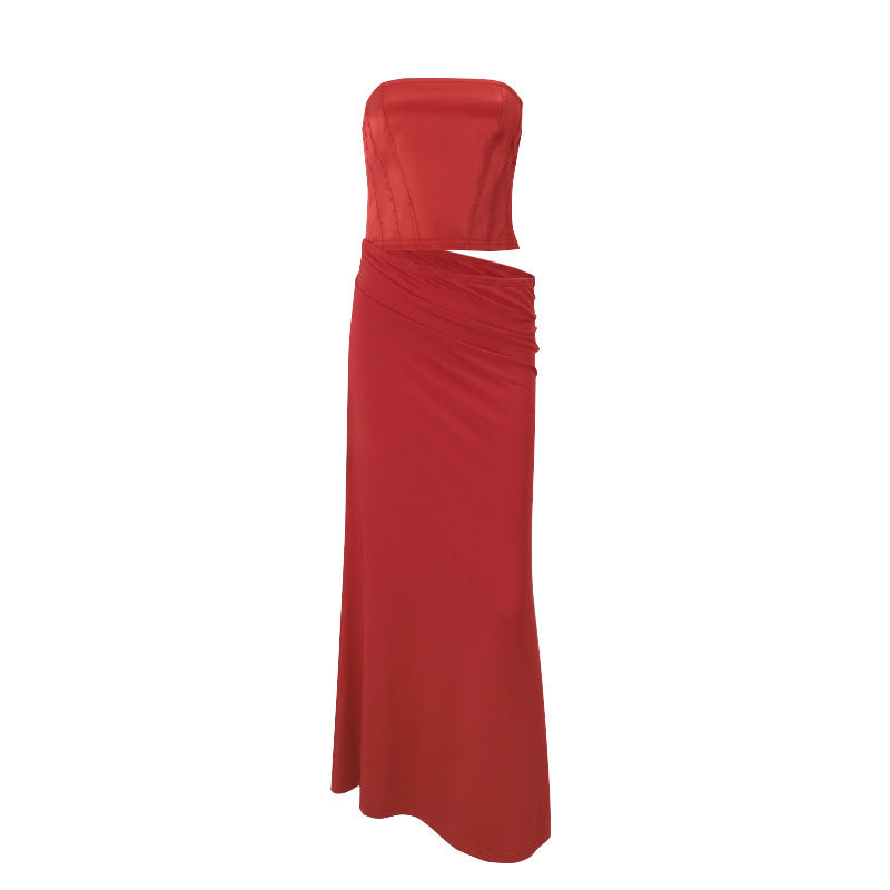 Tied Slim Fit Temperament Red Dress