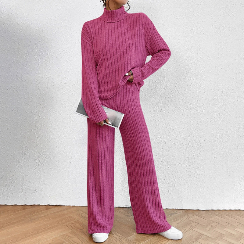 Women's Solid Color 2-Piece Set High Neck Long Sleeve