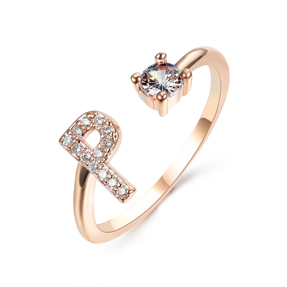 Design Adjustable 26 Initial Letter Ring Fashion Jewelry