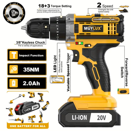 Cordless Drill Set] 20V 2-Variable Speed Cordless Drill Set