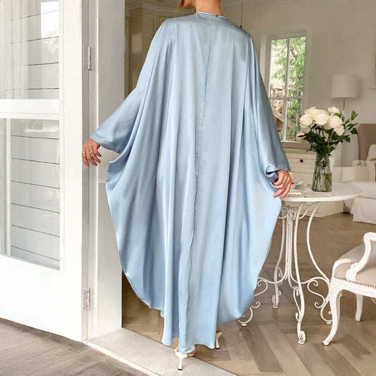 Elegant Solid Color Long Sleeve Waist Maxi Dress Women