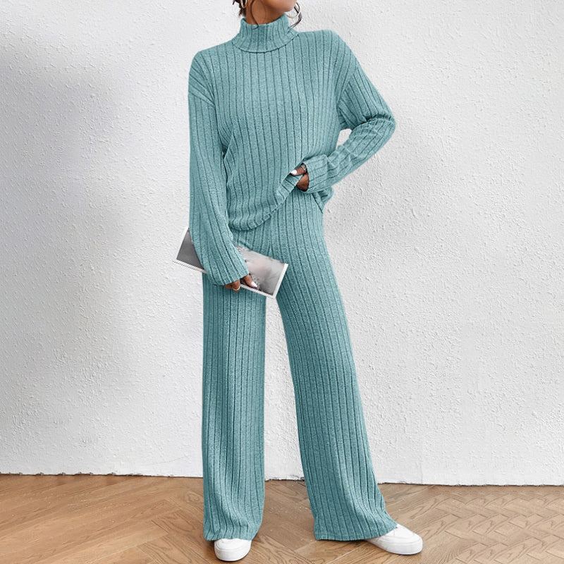 Women's Solid Color 2-Piece Set High Neck Long Sleeve