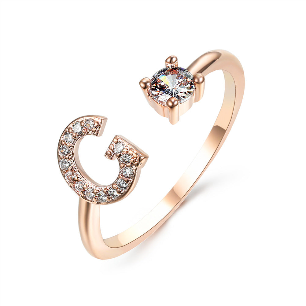 Design Adjustable 26 Initial Letter Ring Fashion Jewelry