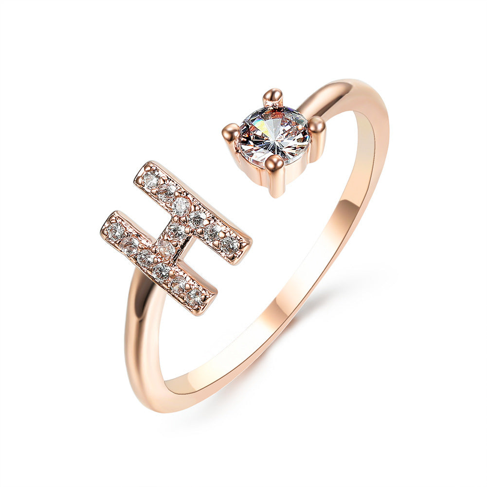 Design Adjustable 26 Initial Letter Ring Fashion Jewelry