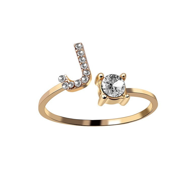Design Adjustable 26 Initial Letter Ring Fashion Jewelry