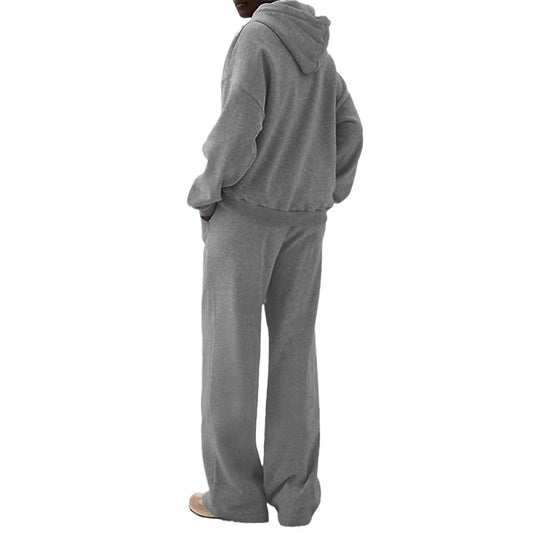 Velvet Hooded Sweatshirt And Sweatpants Two-piece Set