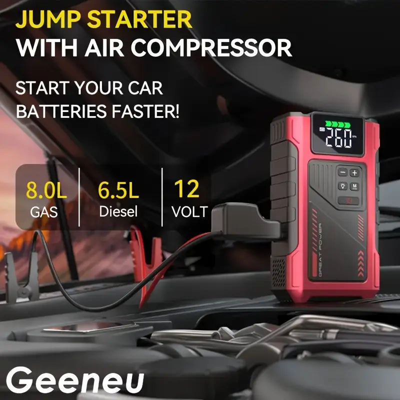 3500A Portable Wireless Car Air Compressor Jump Starter with Air Compressor, Battery Jump Starter Portable Peak