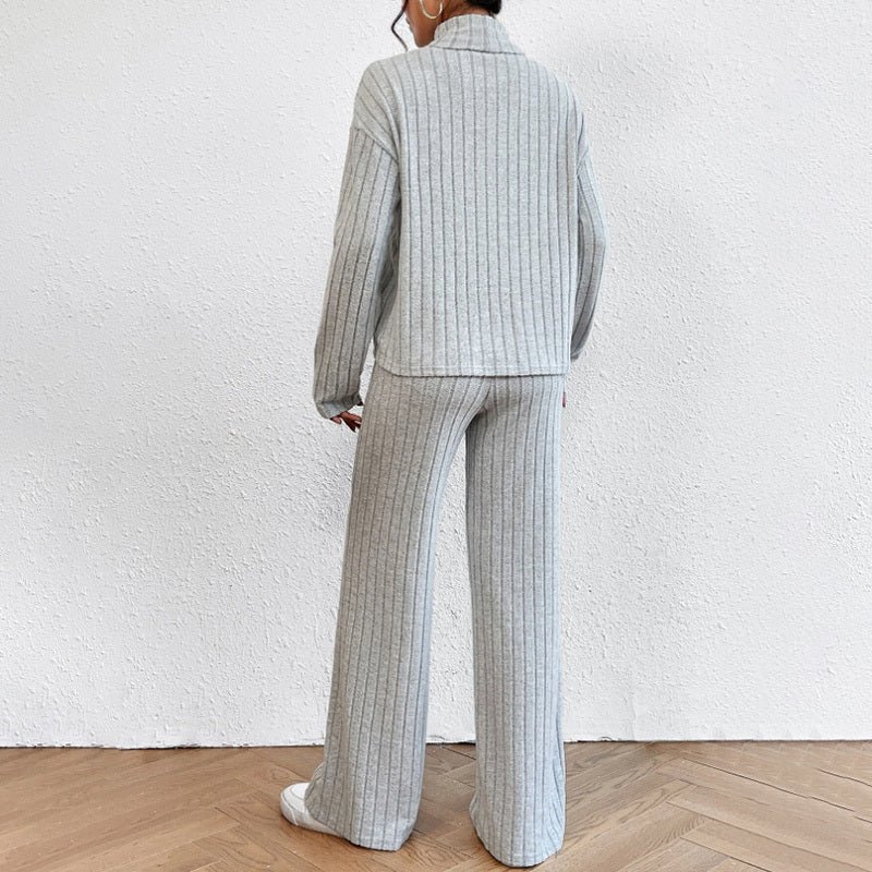 Women's Solid Color 2-Piece Set High Neck Long Sleeve