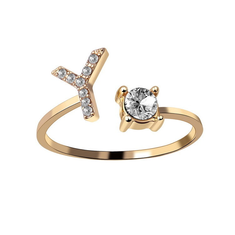 Design Adjustable 26 Initial Letter Ring Fashion Jewelry