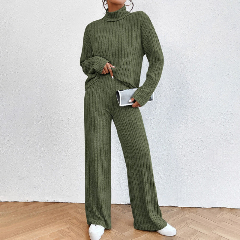 Women's Solid Color 2-Piece Set High Neck Long Sleeve