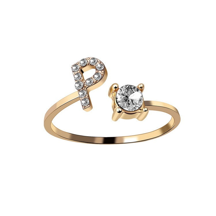 Design Adjustable 26 Initial Letter Ring Fashion Jewelry