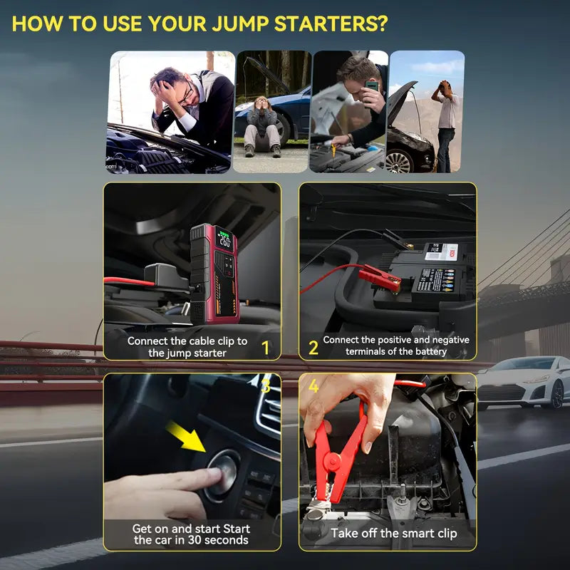 3500A Portable Wireless Car Air Compressor Jump Starter with Air Compressor, Battery Jump Starter Portable Peak