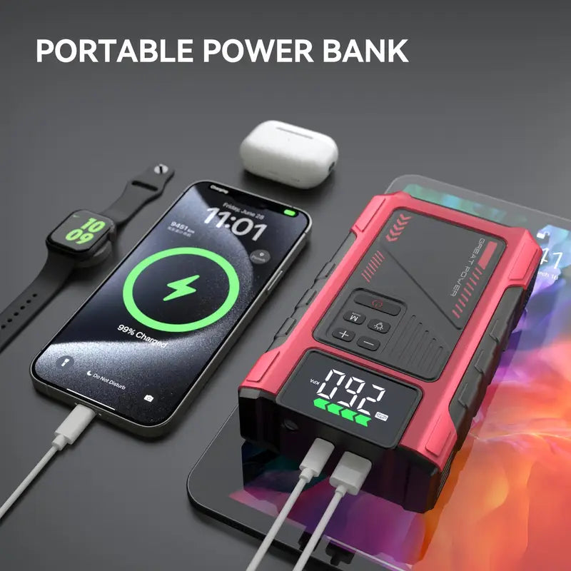 3500A Portable Wireless Car Air Compressor Jump Starter with Air Compressor, Battery Jump Starter Portable Peak