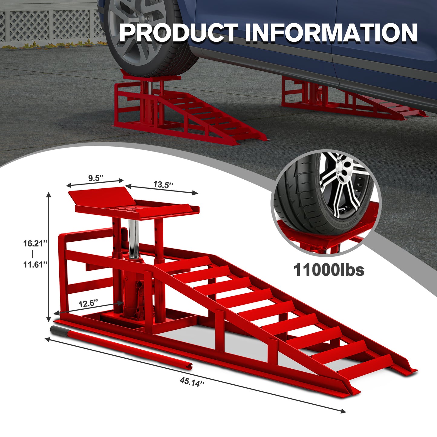 2 Pack Hydraulic Car Ramps 5T 11000lbs Low Profile