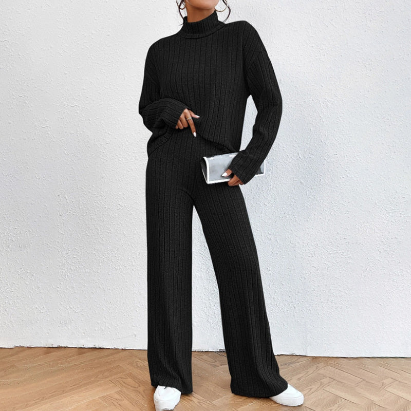 Women's Solid Color 2-Piece Set High Neck Long Sleeve