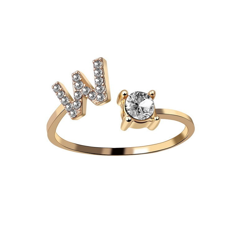 Design Adjustable 26 Initial Letter Ring Fashion Jewelry