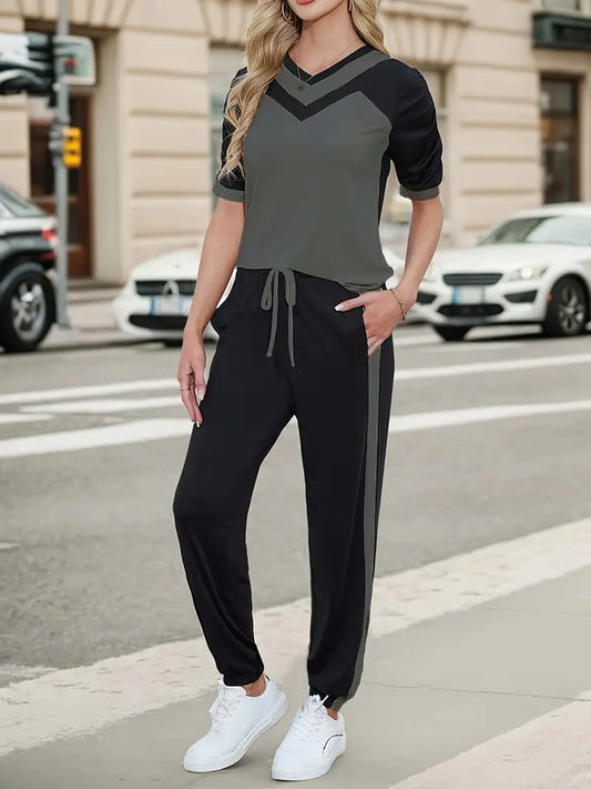 Short Puff Sleeve T-Shirt And Pants Two-Piece Set