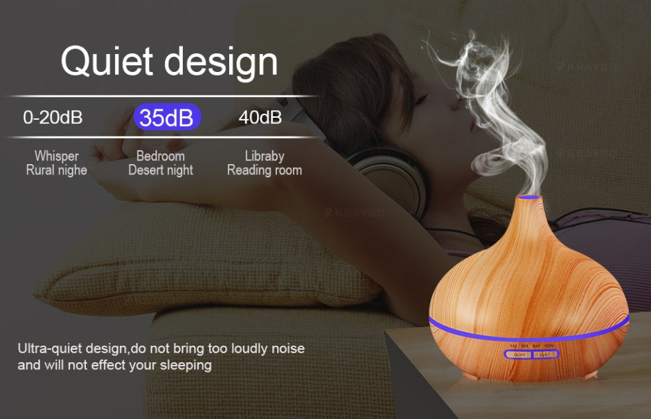 Full Wood Grain Remote Control Aromatherapy Humidifier Lamp