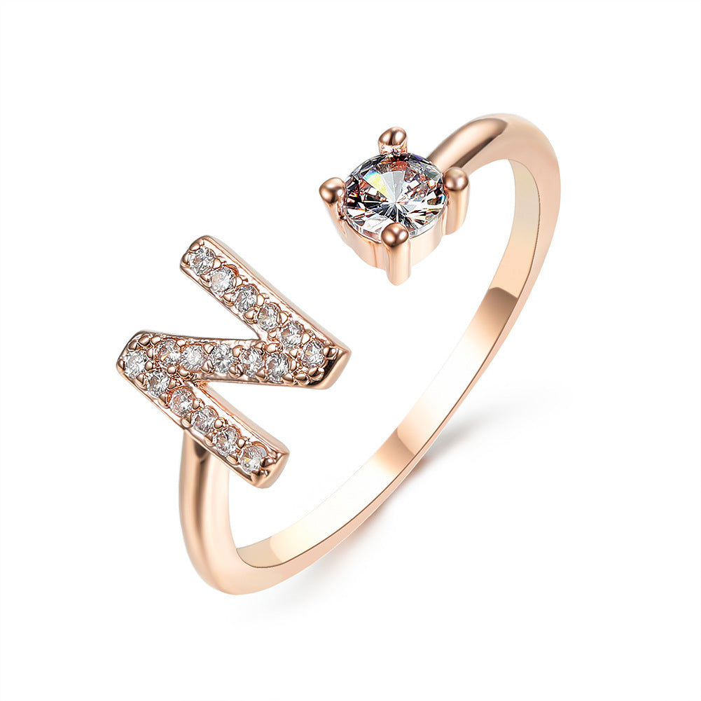 Design Adjustable 26 Initial Letter Ring Fashion Jewelry