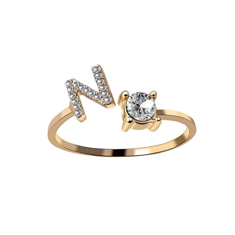 Design Adjustable 26 Initial Letter Ring Fashion Jewelry