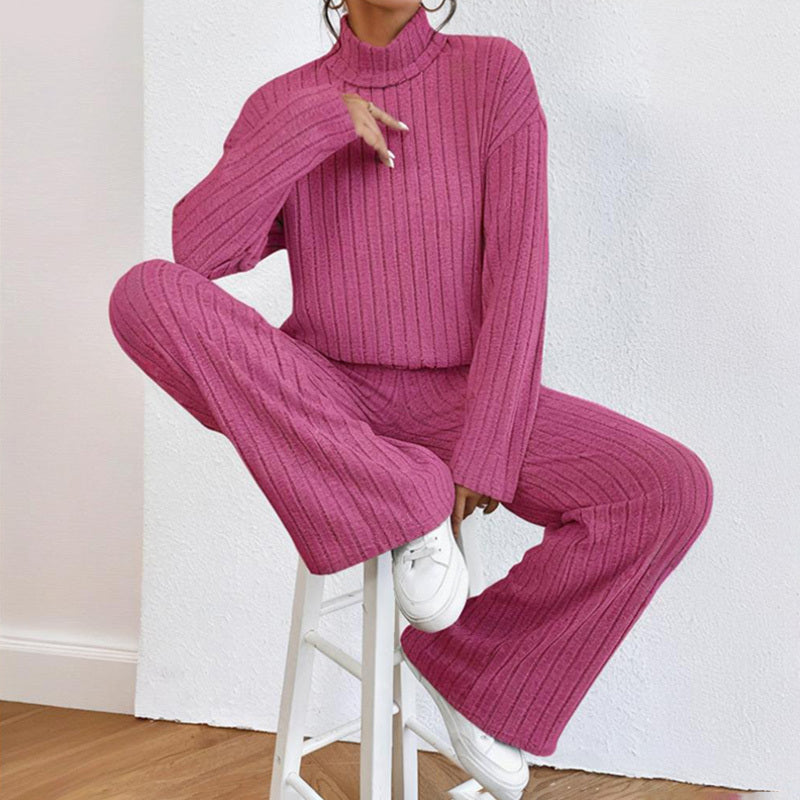 Women's Solid Color 2-Piece Set High Neck Long Sleeve