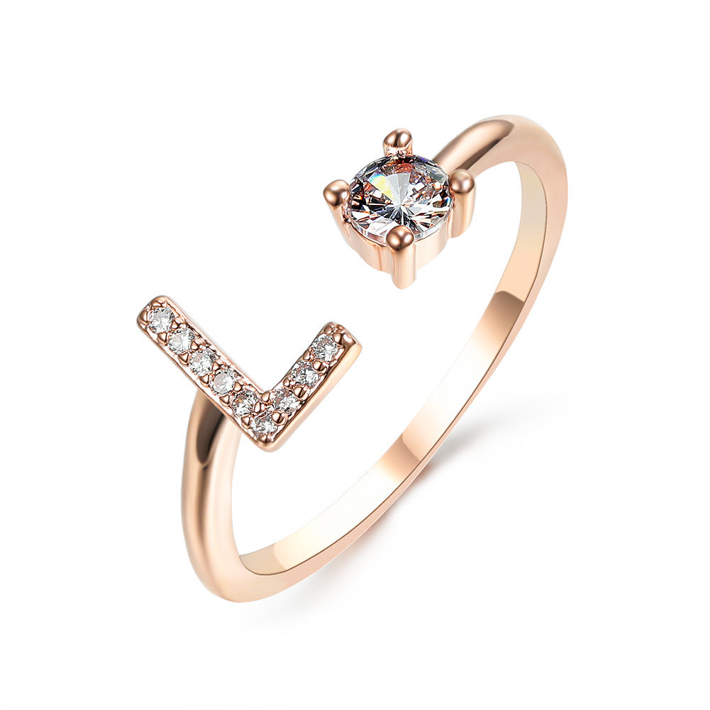 Design Adjustable 26 Initial Letter Ring Fashion Jewelry