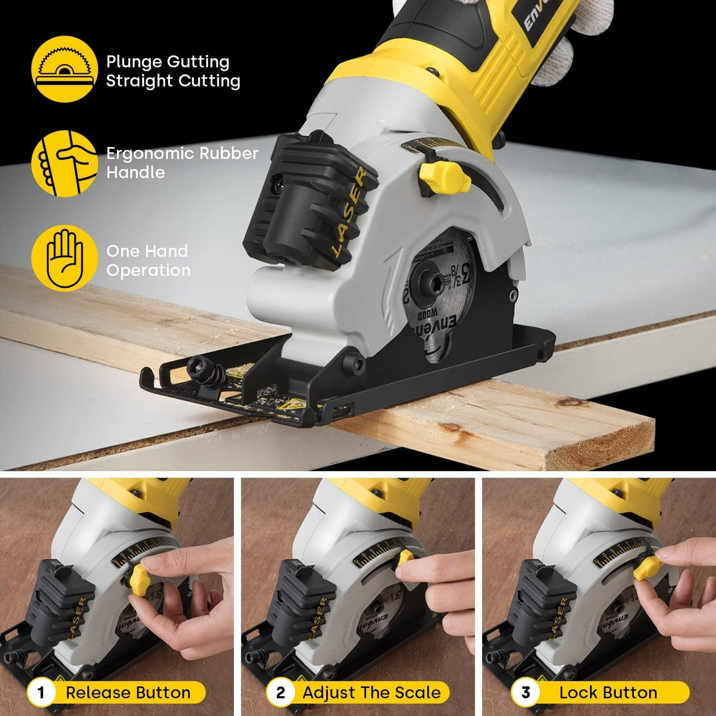 580W 4000 RPM Compact Electric Circular Saw With Three 85mm Saw Blades