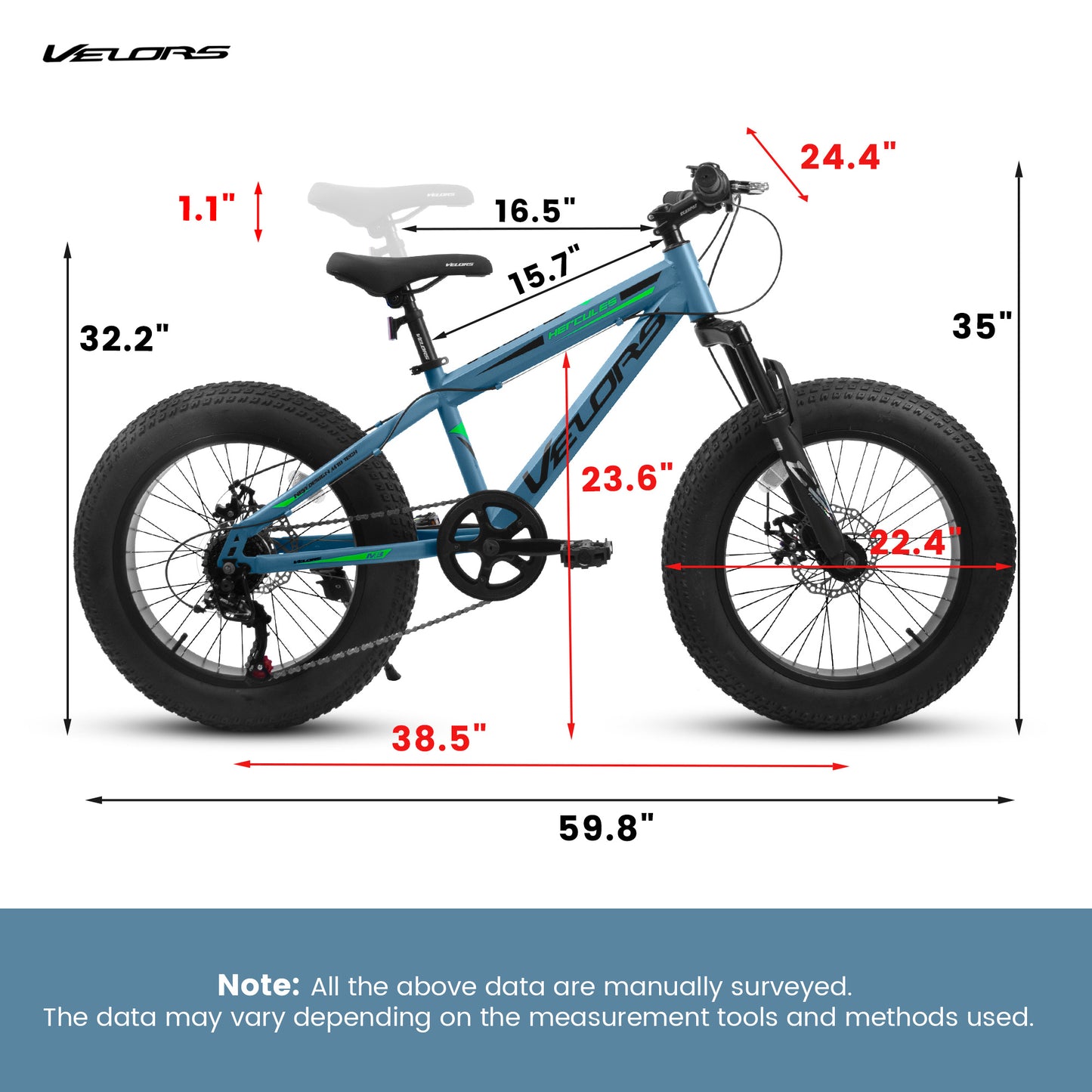 V20235 20 Inch Fat Tire Bike 7 Speed Mountain Bike, Dual Disc Brakes