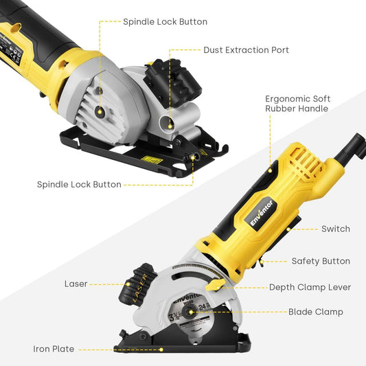 580W 4000 RPM Compact Electric Circular Saw With Three 85mm Saw Blades