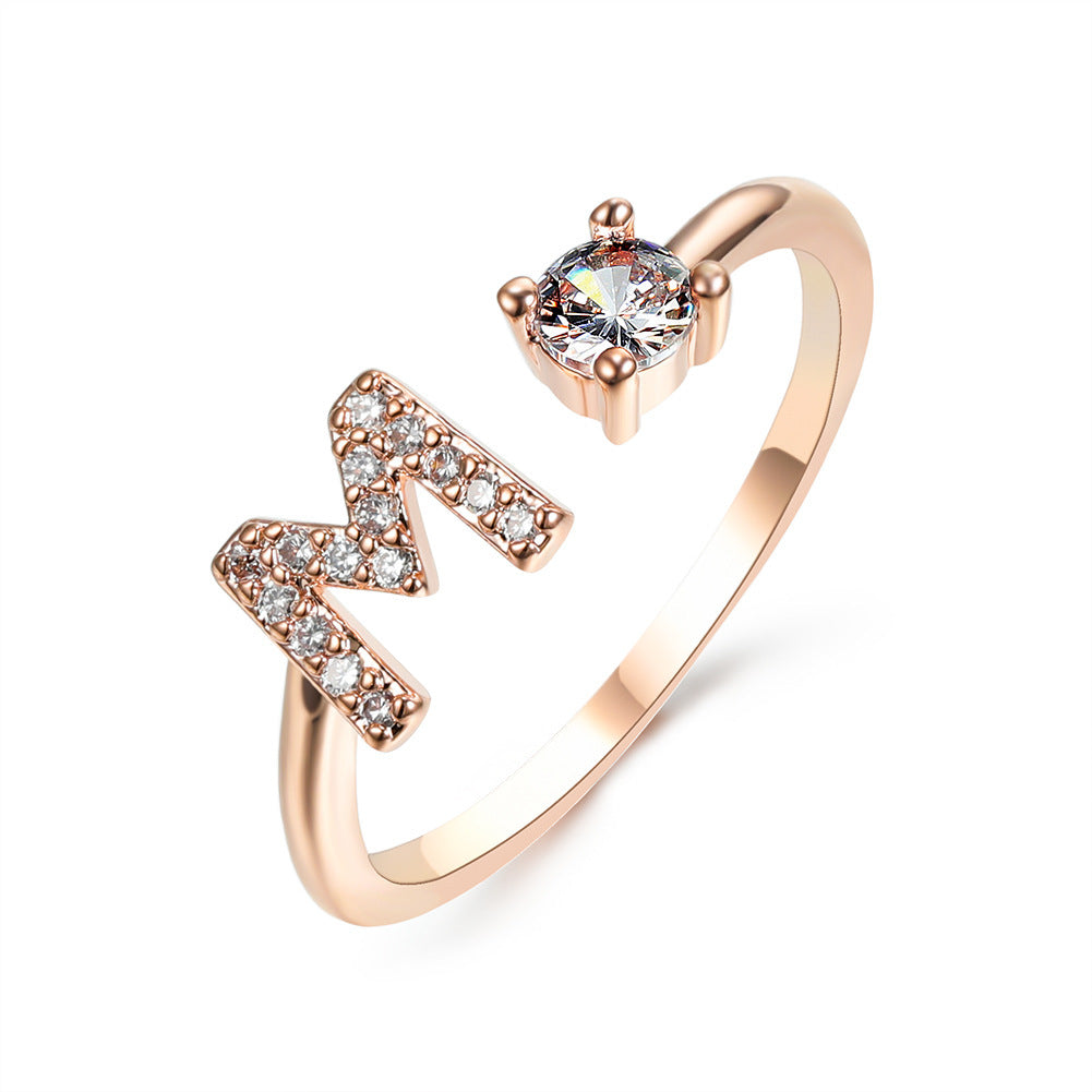 Design Adjustable 26 Initial Letter Ring Fashion Jewelry