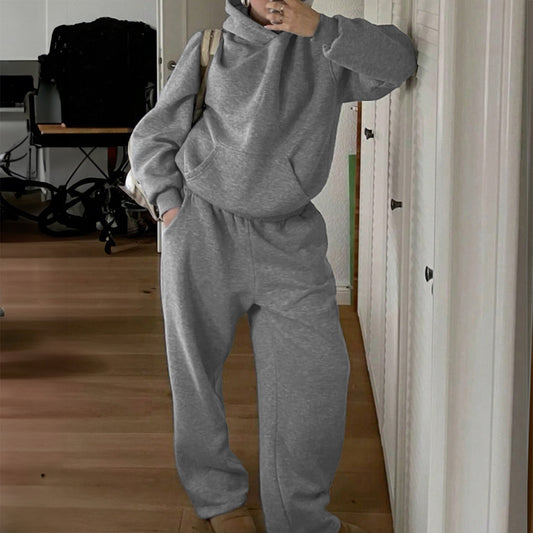 Velvet Hooded Sweatshirt And Sweatpants Two-piece Set