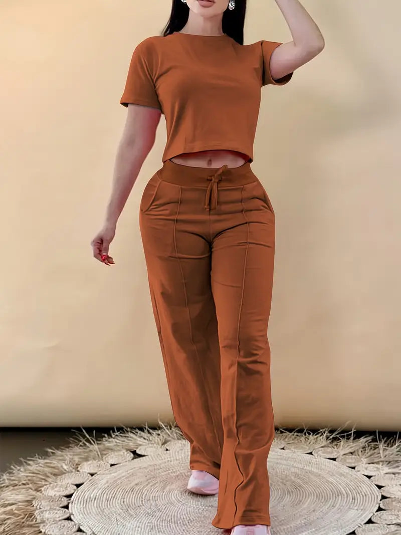 Casual Comfortable Polyester Women's Stylish Brown Pantsuit