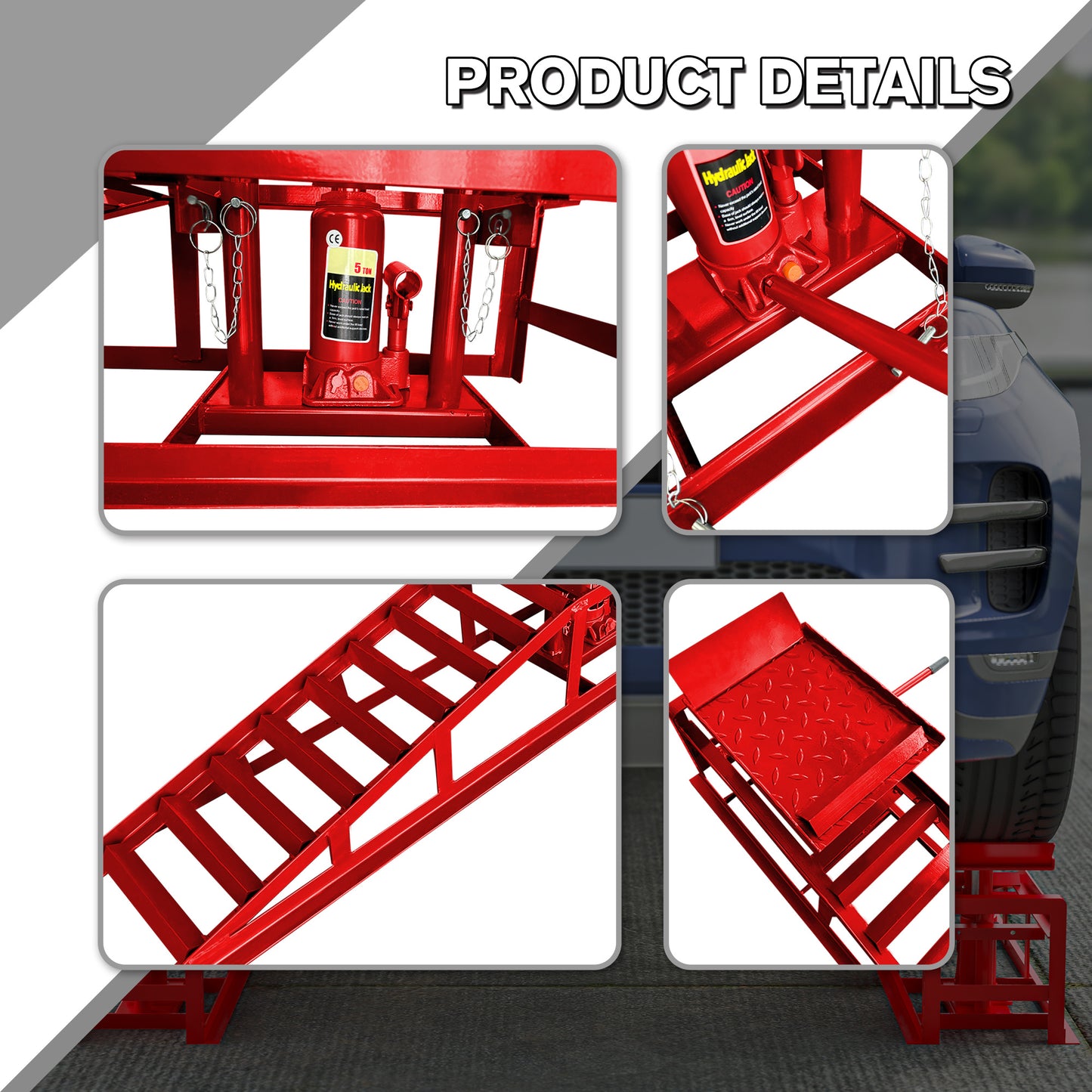 2 Pack Hydraulic Car Ramps 5T 11000lbs Low Profile
