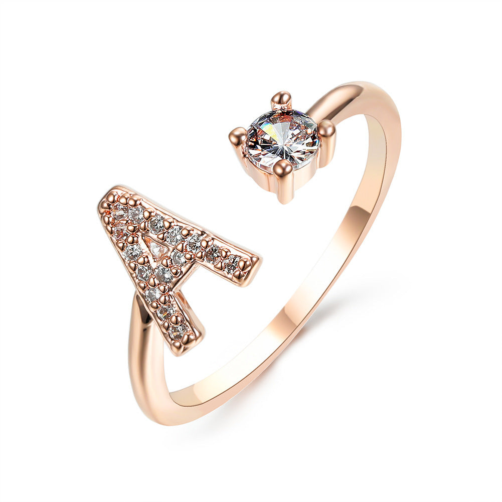 Design Adjustable 26 Initial Letter Ring Fashion Jewelry