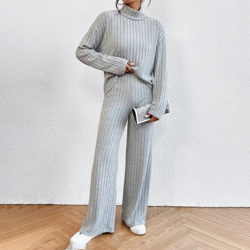 Women's Solid Color 2-Piece Set High Neck Long Sleeve