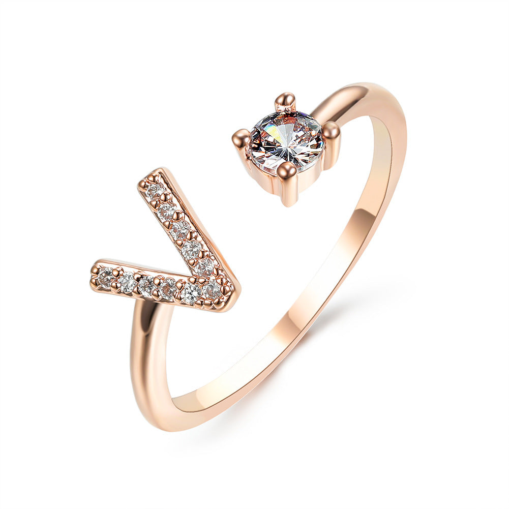 Design Adjustable 26 Initial Letter Ring Fashion Jewelry