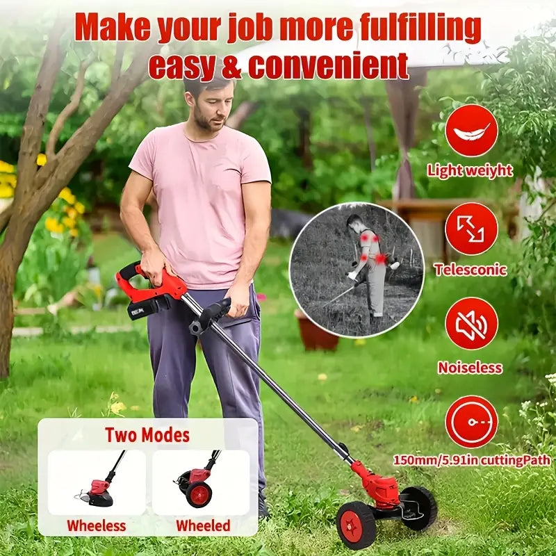 Portable Home Cordless Electric Lawn Mower, Yard Weeder/Cordless Lawn Mower with 3 Models Of Blades