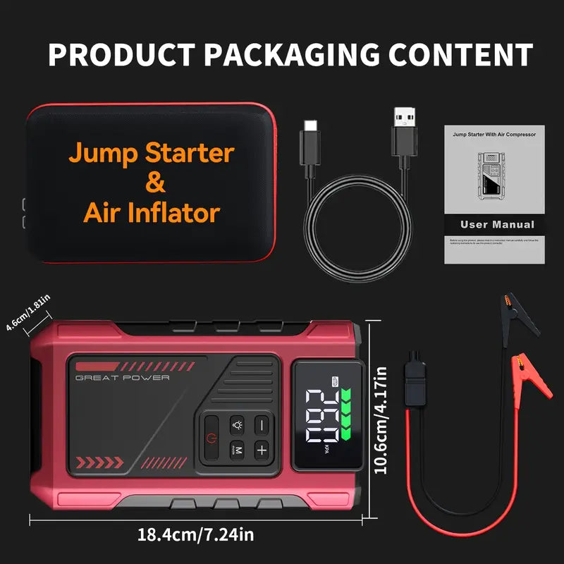 3500A Portable Wireless Car Air Compressor Jump Starter with Air Compressor, Battery Jump Starter Portable Peak