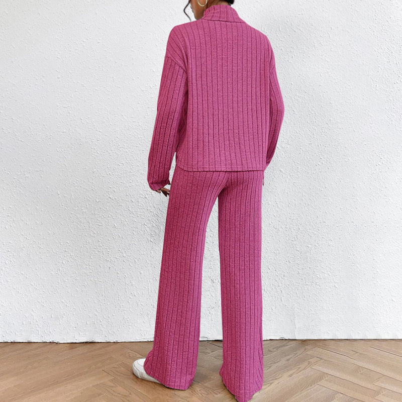 Women's Solid Color 2-Piece Set High Neck Long Sleeve
