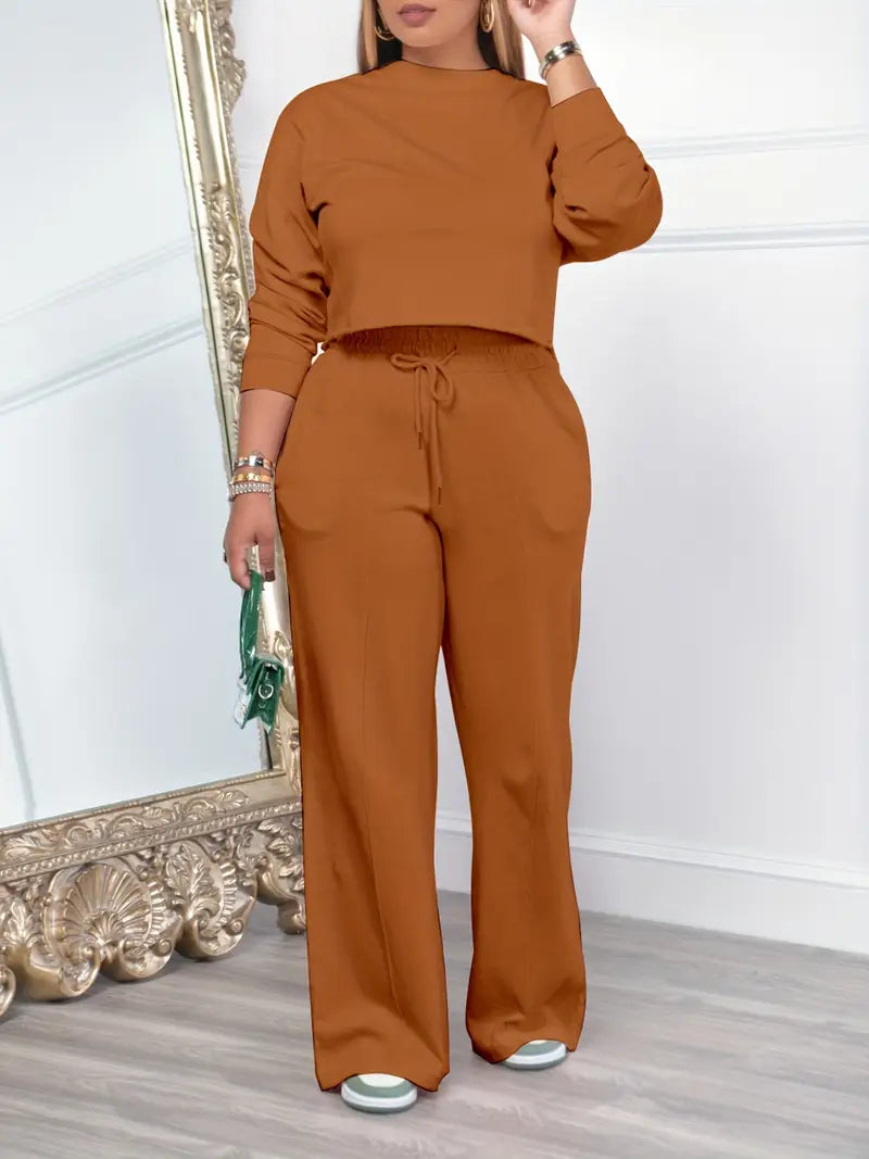 American Cute Straight-Leg Pants with Pockets Two-Piece Set