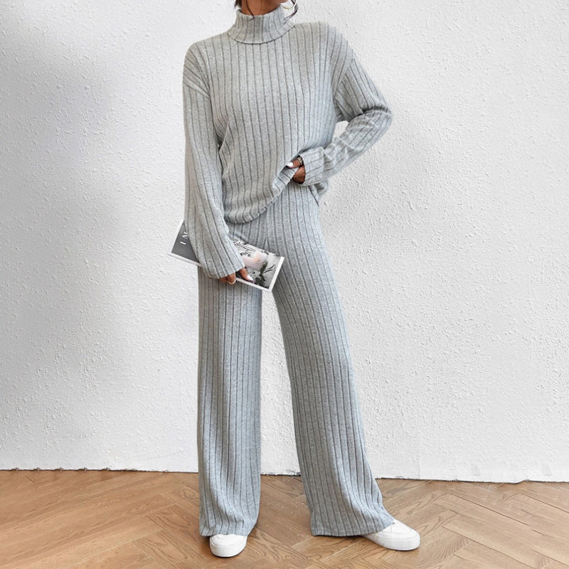 Women's Solid Color 2-Piece Set High Neck Long Sleeve