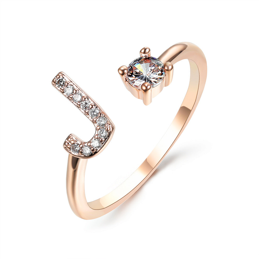Design Adjustable 26 Initial Letter Ring Fashion Jewelry