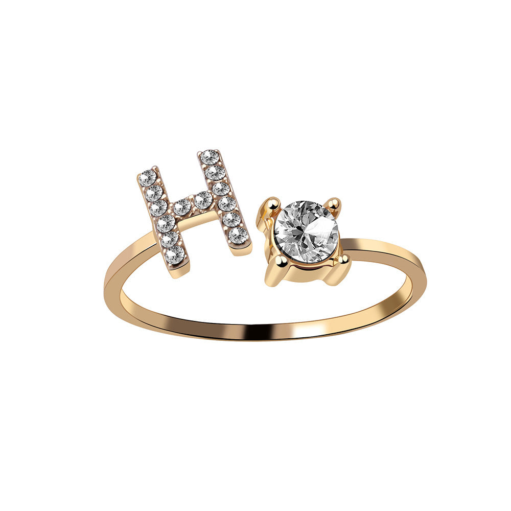 Design Adjustable 26 Initial Letter Ring Fashion Jewelry