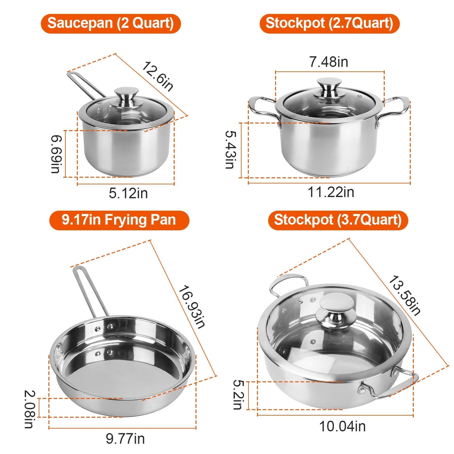 4Pcs Stainless Steel Cookware set
