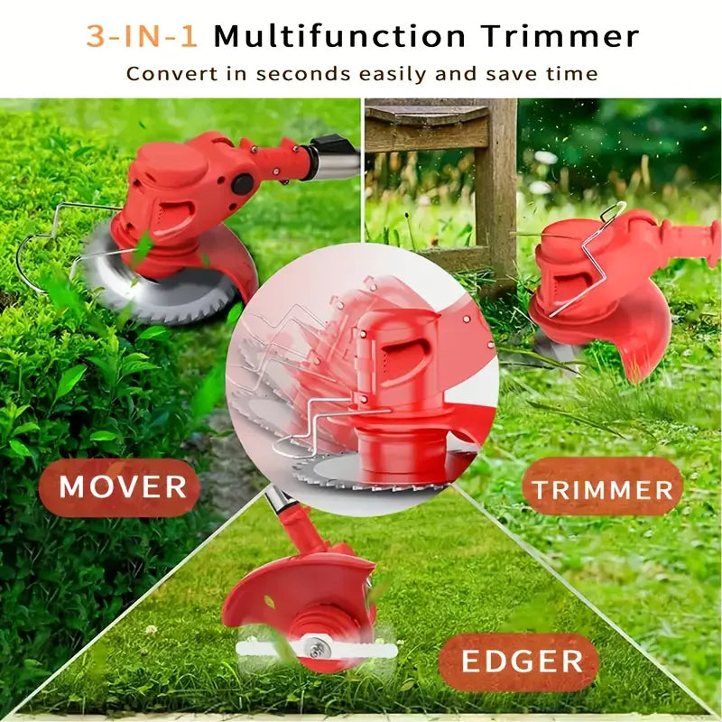 Portable Home Cordless Electric Lawn Mower, Yard Weeder/Cordless Lawn Mower with 3 Models Of Blades